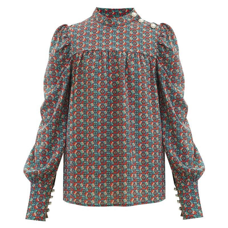 Novi dolazak, korejske ženske bluze s puf rukavima s O izrezom, modne šifonske košulje s starinskim printom, 2020. Chic Streetwear Blusas Mujer