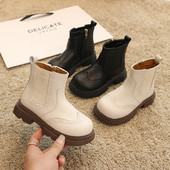 Brogue Chelsea μπότες για παιδιά βρετανικού στυλ με φερμουάρ στον αστράγαλο Botas κορίτσια για αγόρια Φθινοπωρινά ρετρό Flatform Pu Δερμάτινα παπούτσια