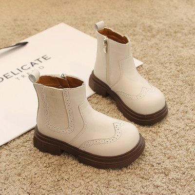Brogue Chelsea μπότες για παιδιά βρετανικού στυλ με φερμουάρ στον αστράγαλο Botas κορίτσια για αγόρια Φθινοπωρινά ρετρό Flatform Pu Δερμάτινα παπούτσια