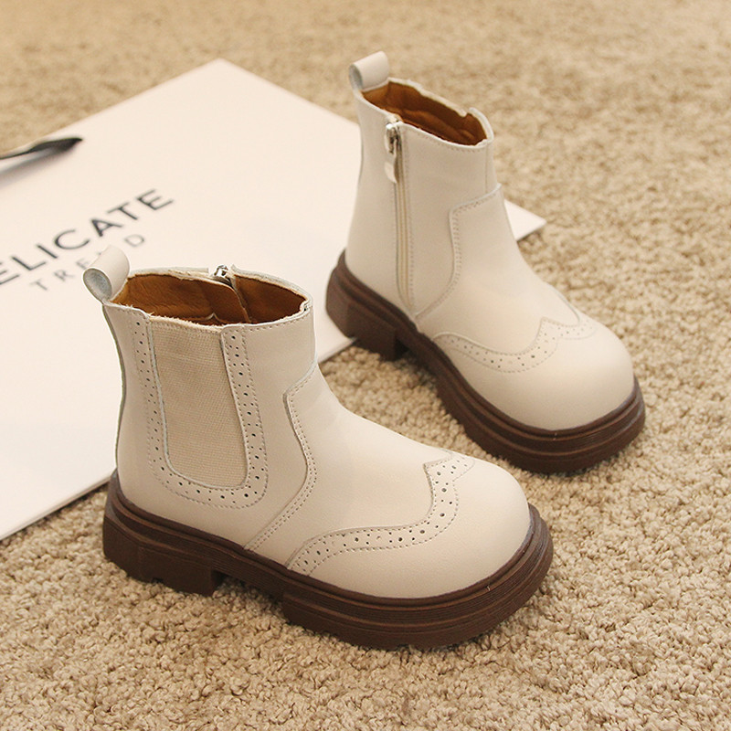 Brogue Chelsea μπότες για παιδιά βρετανικού στυλ με φερμουάρ στον αστράγαλο Botas κορίτσια για αγόρια Φθινοπωρινά ρετρό Flatform Pu Δερμάτινα παπούτσια