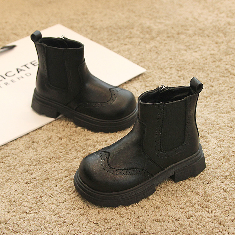 Brogue Chelsea μπότες για παιδιά βρετανικού στυλ με φερμουάρ στον αστράγαλο Botas κορίτσια για αγόρια Φθινοπωρινά ρετρό Flatform Pu Δερμάτινα παπούτσια