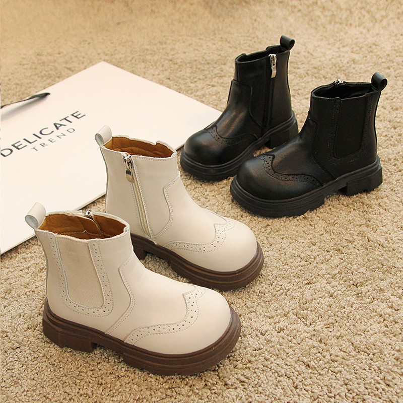 Brogue Chelsea μπότες για παιδιά βρετανικού στυλ με φερμουάρ στον αστράγαλο Botas κορίτσια για αγόρια Φθινοπωρινά ρετρό Flatform Pu Δερμάτινα παπούτσια