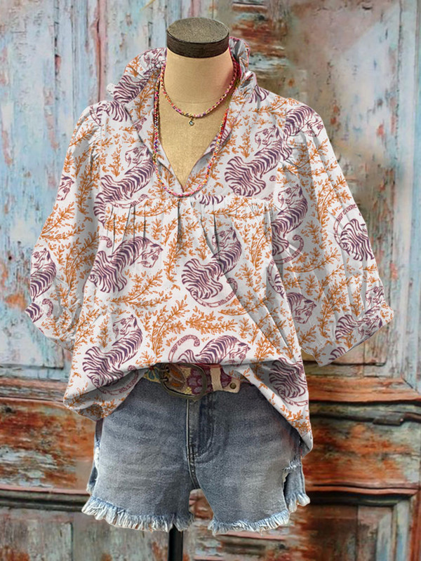 Naine Tiger Mix Taimse mustriga särk Naljakas Hawaii pluus Suvepuhkuse rannatopsid Naiste šifoonist seksikas leopardtop