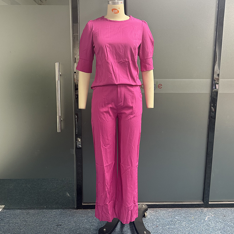 Waytobele Set de două piese pentru femei, ocazional de vară, cu mâneci scurte, cu gât rotund, cu buzunare, pantaloni, îmbrăcăminte de stradă