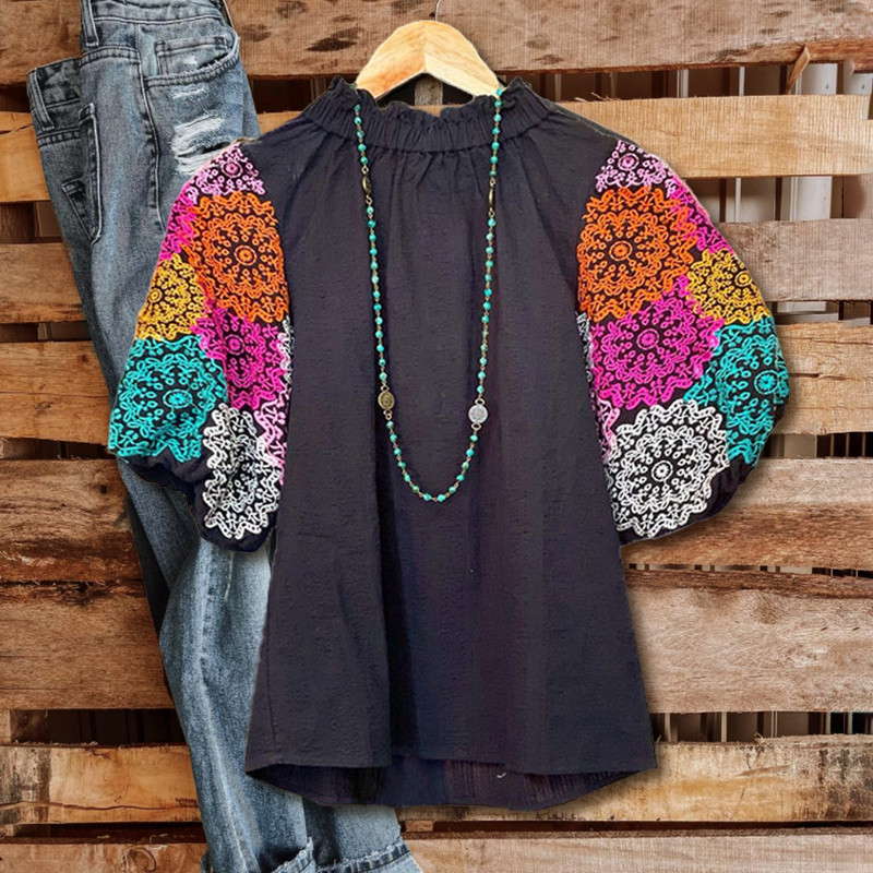 Dámska elegantná kvetinová potlač s nafúknutými rukávmi a výstrihom do O-krku, jarná letná kancelárska luxusná košeľa, vintage nadrozmerné ležérne topy, tuniky