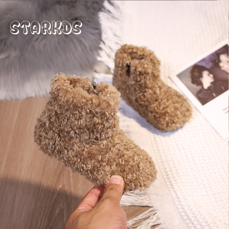 Tople čizme od debelog krzna Modne kovrčave čizme od janjeće vune za malu djecu Dječaci Djevojčice Vanjske pamučne cipele s okruglim prstima