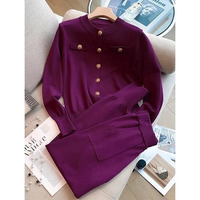 Uus kvaliteetne vabaaja kootud kaheosaline komplekt naiste komplektid, üherealine kampsun kampsun jakid + püksid, kostüümid, dressid