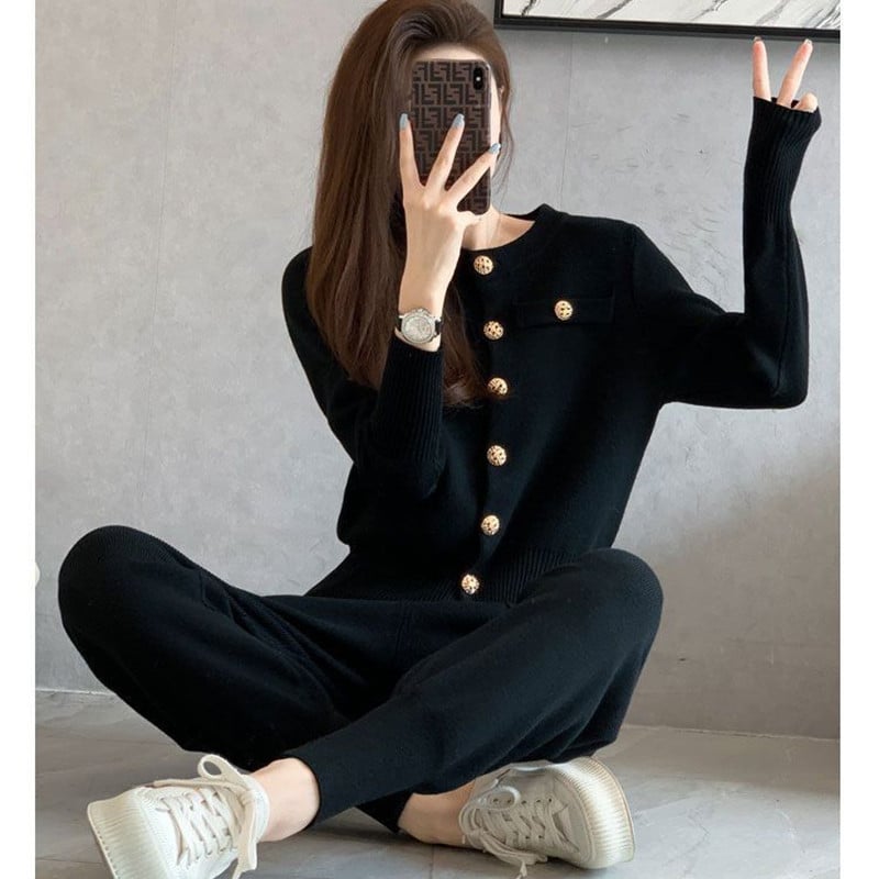 Uus kvaliteetne vabaaja kootud kaheosaline komplekt naiste komplektid, üherealine kampsun kampsun jakid + püksid, kostüümid, dressid