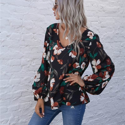 Nove 2020. Ženske modne seksi majice s V-izrezom i printom Djevojačke ulične odjeće Ležerne košulje dugih rukava Ženske jesenske uredske majice