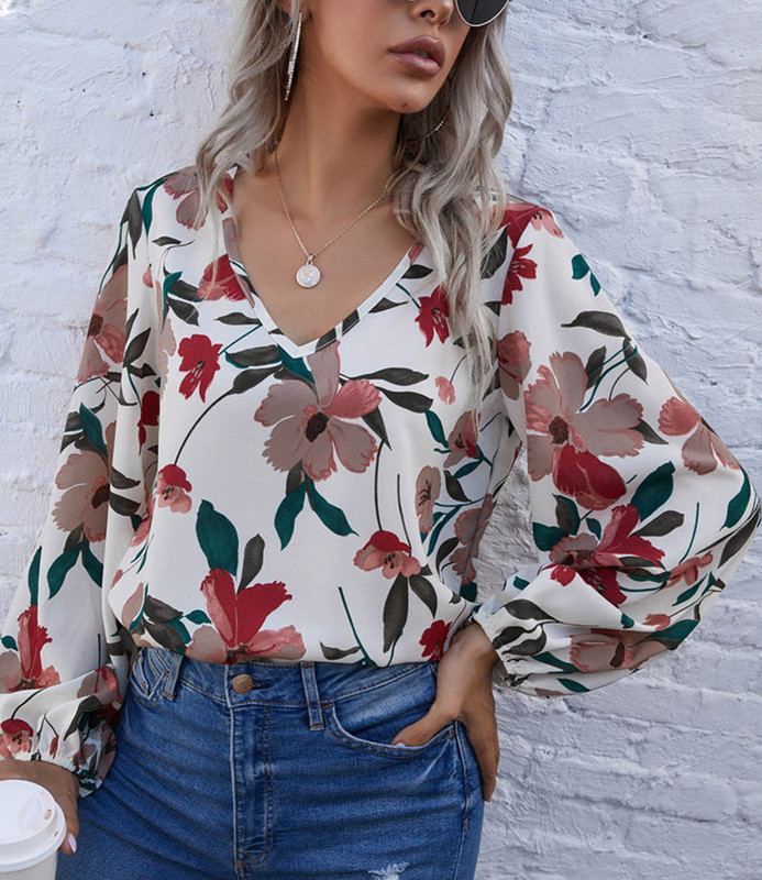 Nove 2020. Ženske modne seksi majice s V-izrezom i printom Djevojačke ulične odjeće Ležerne košulje dugih rukava Ženske jesenske uredske majice