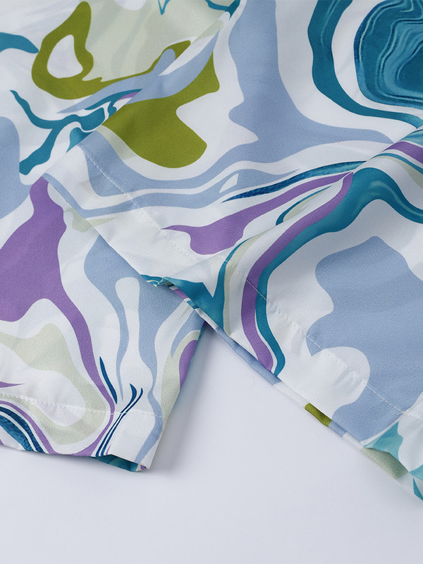 Női alkalmi nyomtatott ing szett, hosszú ujjú felső, magas derekú, széles szárú nadrág, kétrészes szett 2022-es női őszi és téli öltöny