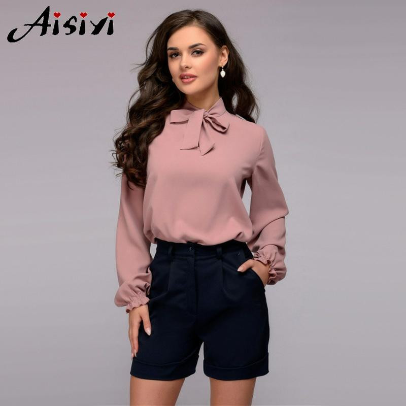 Dámska blúzka, elegantná dámska košeľa s motýlikom, jarná jesenná dámska jednofarebná šifónová košeľa s dlhým rukávom, ležérna kórejská blúzka, vintage topy