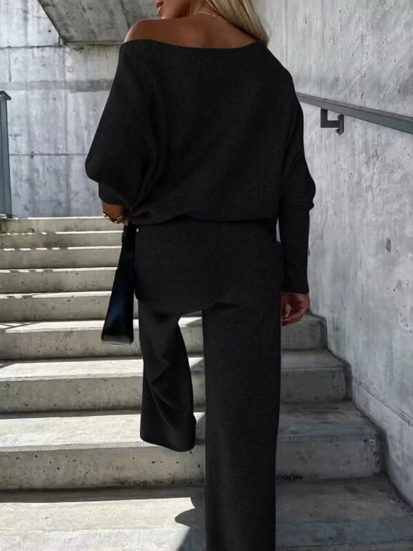 Hlače širokih nogavica s elastičnim strukom, ženski pulover s leopardovim ovratnikom, gornji dvodijelni kompleti, široka odijela jesen zima