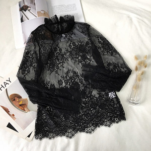 2019 Άνοιξη Καλοκαίρι Γυναικείες μπλούζες από διχτυωτές μπλούζες Γλυκά πουκάμισα με δαντέλα με λεπτό κάτω μέρος Γυναικείες μπλούζες με μανίκια με λάμψη Blusas AB1348