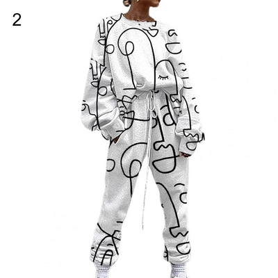 Športová súprava Pohodlná dámska tepláková súprava s abstraktnou potlačou a dlhým rukávom na šport