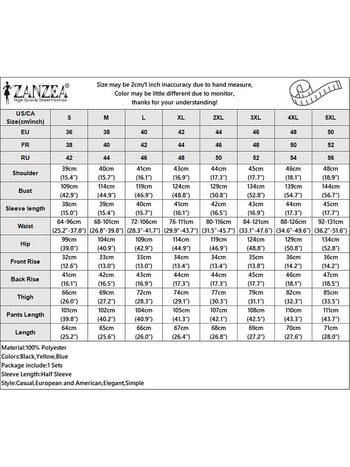 ZANZEA 2023 Летни спортни костюми с широки крачоли Ежедневни комплекти горнища с квадратно деколте и половин ръкав Свободни дамски комплекти от 2 бр. Комплекти сини панталони