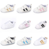 Νεογέννητα Βρεφικά παπούτσια για αγόρια και κορίτσια Μόδα ριγέ δέρμα αντιολισθητικό βρεφικό μαλακό πέλμα παιδικό παπούτσι με κορδόνια Νέα αθλητικά παπούτσια