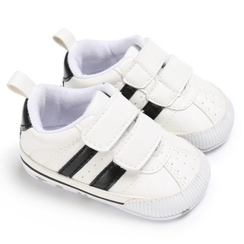 Новородени момчета и момичета Бебешки обувки Модни кожени райета Нехлъзгащи се бебета Меки подметки Обувки за малки деца С връзки Нови спортни обувки