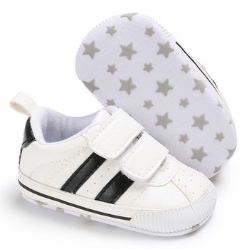 Новородени момчета и момичета Бебешки обувки Модни кожени райета Нехлъзгащи се бебета Меки подметки Обувки за малки деца С връзки Нови спортни обувки