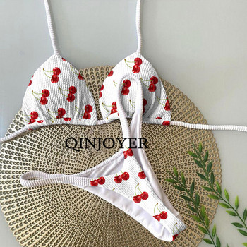 QINJOYER Γυναικεία μαγιό Cute Heart Print Σετ μπικίνι Brazilian Sexy Thong Μαγιό δύο τεμαχίων Γυναικείο μαγιό 2023 Ρούχα παραλίας