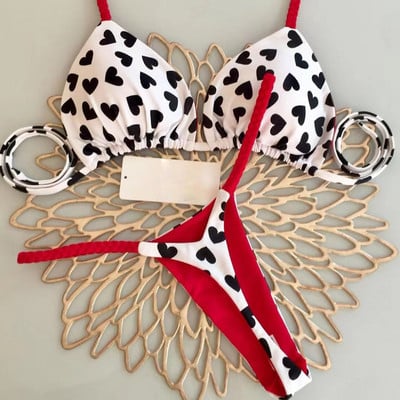 QINJOYER Kupaći kostimi Ženski brazilski bikini set sa slatkim uzorkom srca Seksi kupaći kostim s tangama Dvodijelni kupaći kostim Ženska odjeća za plažu 2023.