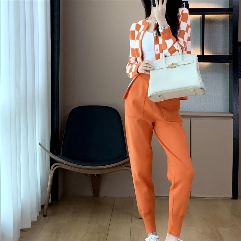 Uus vintage kampsun, kootud naiste dressid Korea moe kaelusega naiste pulloverid + haaremipüksid, kaheosalised komplektid, Y2k talvekomplektid