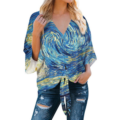 NOISYDESIGNS Πίνακας τέχνης Βαν Γκογκ Εκτύπωση σιφόν πουκάμισα Harajuku γυναικεία μπλούζα Καλοκαιρινή γυναικεία μπλούζα γραφείου σε μέγεθος Γυναικεία ρούχα