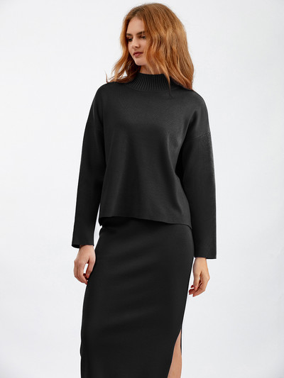 Κομψό πλεκτό πουλόβερ με ζιβάγκο + Σετ φούστας δύο τεμαχίων Γυναικεία casual χαλαρά ζεστά αθλητικά μονόχρωμα γυναικεία κοστούμια Crop tops