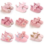Klasické módne novorodené ružové detské topánky s protišmykovou látkovou podrážkou pre dievčatá, elegantné ležérne princeznovské topánky, prvé vychádzkové topánky