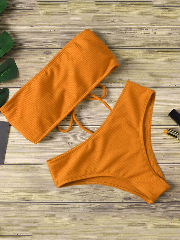 Bikini nou cu talie înaltă Bikini sexy fără bretele Costum de baie pentru femei Costum de baie căptușit Monokin culoare pură