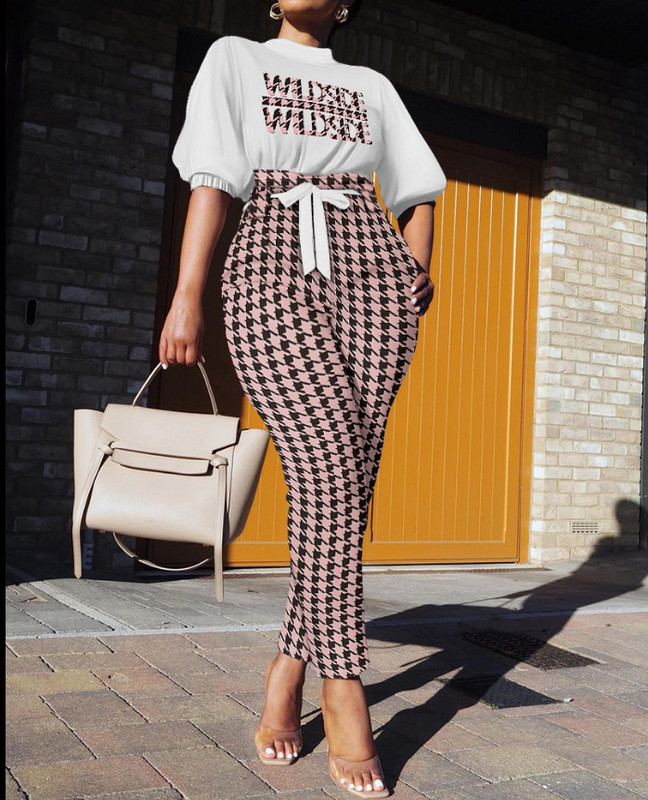 Ležerna košulja kratkih rukava Komplet hlača Uredska dama Proljeće Jesen Bluza s printom Hlače na vezanje Dvodijelni komplet Ženska odjeća 2023. Topovi