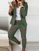 Dámske kancelárske sako a nohavice, potlačený oblek, ležérne kancelárske dámske nohavice, dvojdielna súprava, elegantný slim fit dlhé nohavice, zodpovedajúci oblek