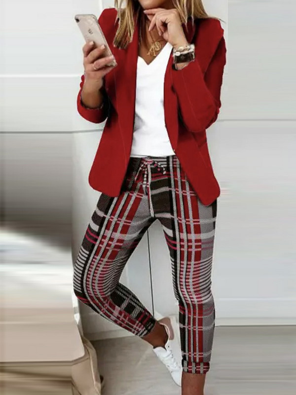 Dámske kancelárske sako a nohavice, potlačený oblek, ležérne kancelárske dámske nohavice, dvojdielna súprava, elegantný slim fit dlhé nohavice, zodpovedajúci oblek