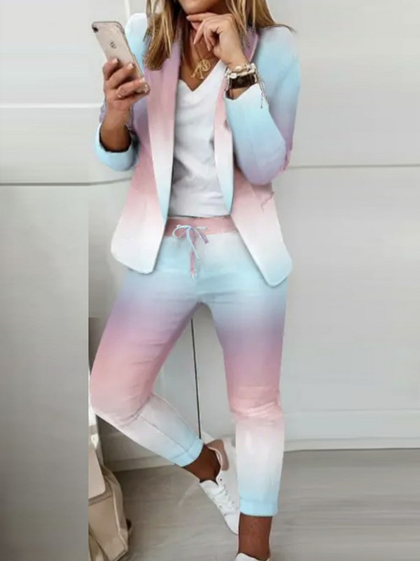 Dámske kancelárske sako a nohavice, potlačený oblek, ležérne kancelárske dámske nohavice, dvojdielna súprava, elegantný slim fit dlhé nohavice, zodpovedajúci oblek