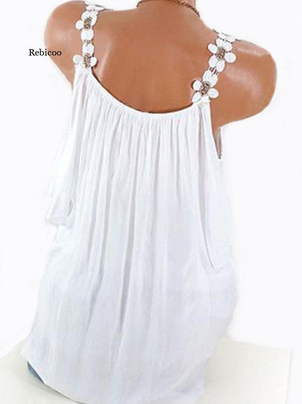 Dámske letné tričko z čistej bavlny s čipkou a okrúhlym výstrihom bez ramienok, jednofarebné