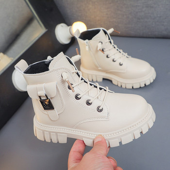 Детски ботуши есен зима детски ботуши до глезена Корейски модни обувки за принцеса ботуши висококачествени с връзки момчета момичета размер на ботуша 26-36