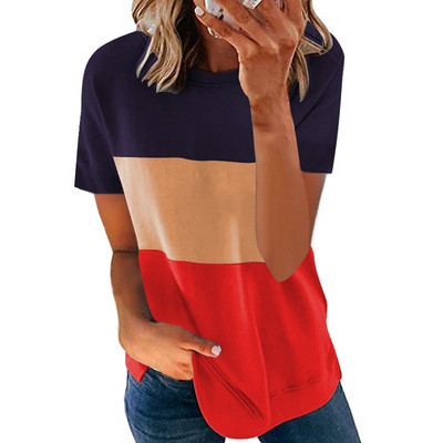 Υπερμεγέθη γυναικείο μπλουζάκι Casual με λαιμόκοψη κοντό μανίκι Φαρδύ μπλουζάκι S-5Xl Γυναικείο μπλουζάκι με αντίθεση Patchwork Καλοκαίρι 2021 Νέο