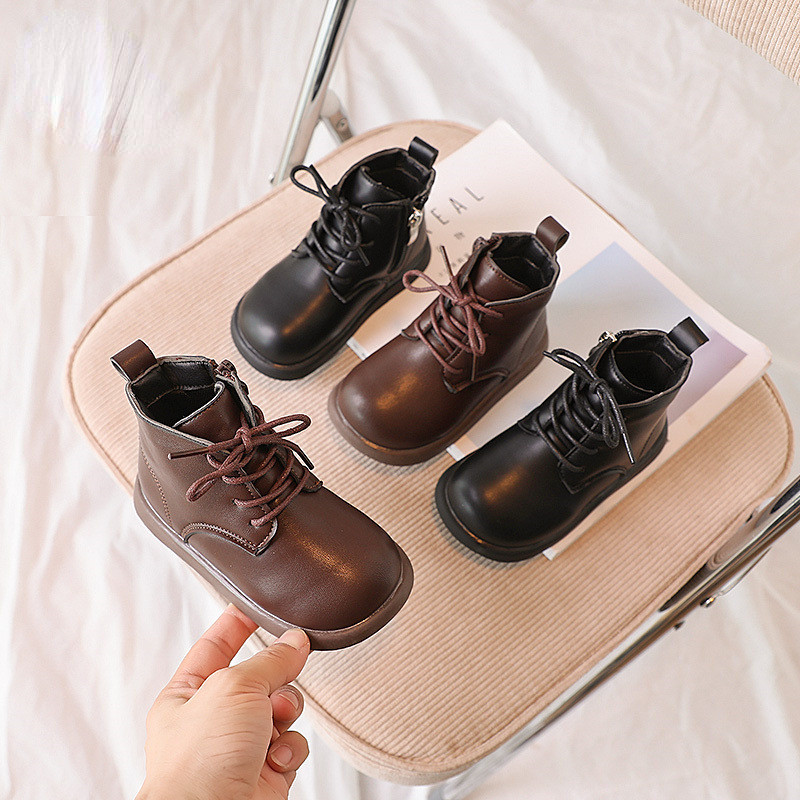 Britský štýl Zips Detská móda Platforma Jednoduché detské ležérne krátke čižmy s okrúhlou špičkou Klasické japonské chlapčenské a dievčenské čižmy