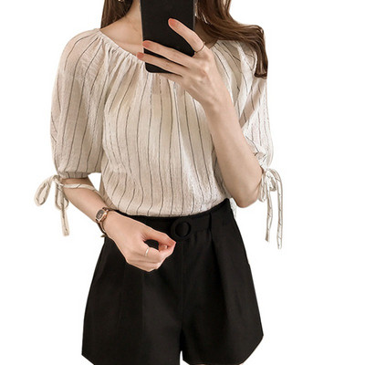 Ženske bluze sa slatkim kosim izrezom, ženske bluze s prugastim printom, ženska košulja s V-izrezom do pola rukava