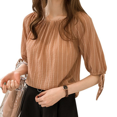 Ženske bluze sa slatkim kosim izrezom, ženske bluze s prugastim printom, ženska košulja s V-izrezom do pola rukava