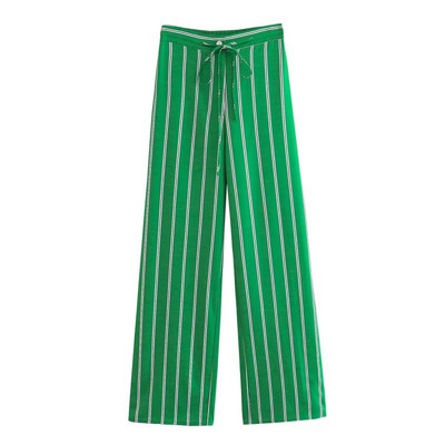 KJMYYX Kompleti hlača za žene 2023., modna široka bluza sa zelenim prugama, ženske ležerne košulje dugih rukava + široke hlače visokog struka