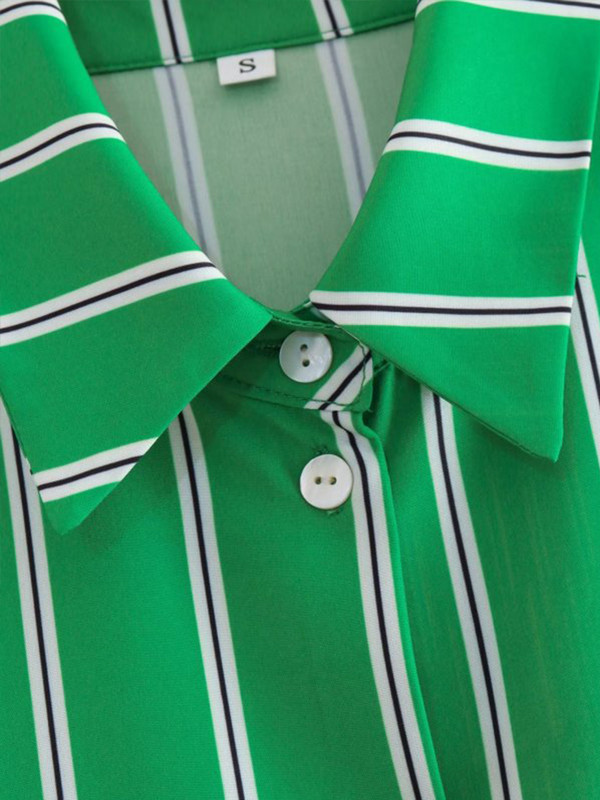 KJMYYX Kompleti hlača za žene 2023., modna široka bluza sa zelenim prugama, ženske ležerne košulje dugih rukava + široke hlače visokog struka