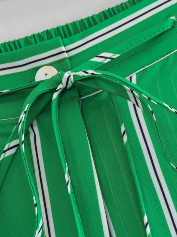 KJMYYX Kompleti hlača za žene 2023., modna široka bluza sa zelenim prugama, ženske ležerne košulje dugih rukava + široke hlače visokog struka