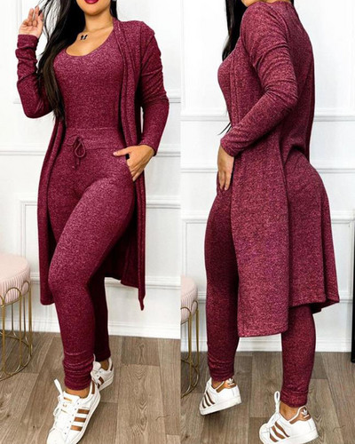 Γυναικείο σετ 2 τεμαχίων 2023 Φθινοπωρινή μόδα Αμάνικο κοκαλιάρικο γυναικείο φόρμα με κορδόνι με μακρυμάνικο τσέπη