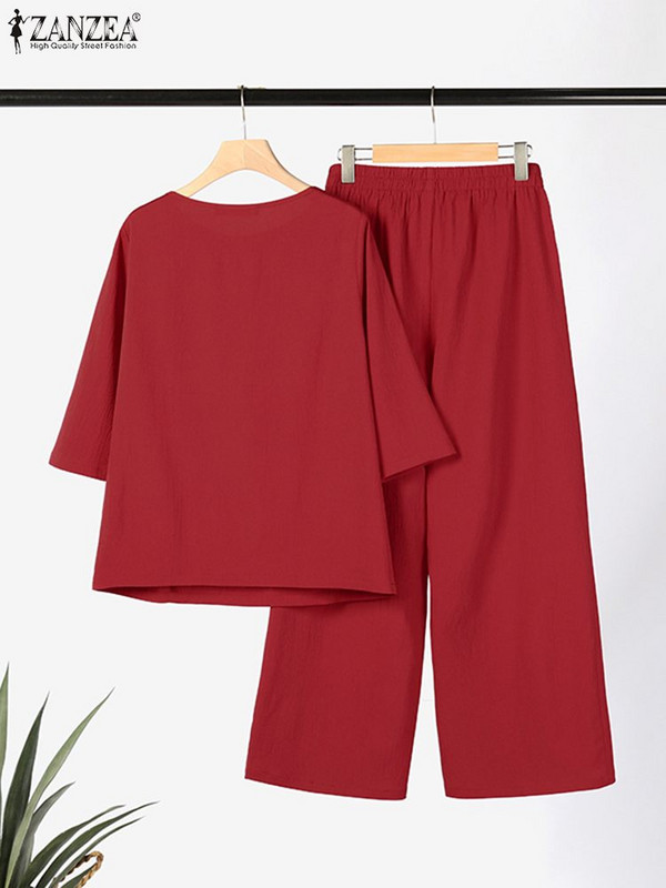 2023 ZANZEA Moda de vară Solid 3/4 mâneci bluză pantaloni costume largi urbane trening pantaloni seturi seturi două piese ținute femei