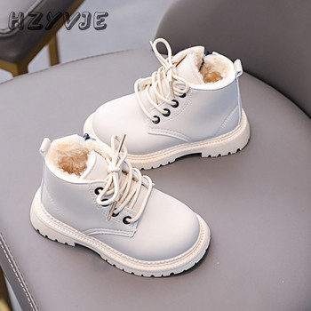 Χειμερινά παιδικά δερμάτινα παπούτσια για αγόρια Αθλητικά δερμάτινα κοντές μπότες Κοριτσίστικες βελούδινες μονωμένες μπότες χιονιού Παιδικά casual βαμβακερά παπούτσια