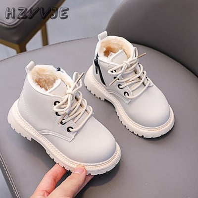 Talvised laste nahast kingad poistele Sport nahast lühikesed saapad Tüdrukute plüüsist isoleeritud lumesaapad Laste vabaaja puuvillased kingad