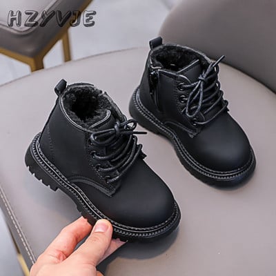 Talvised laste nahast kingad poistele Sport nahast lühikesed saapad Tüdrukute plüüsist isoleeritud lumesaapad Laste vabaaja puuvillased kingad