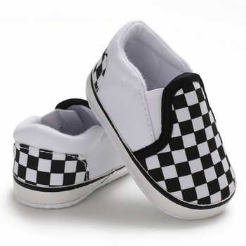 Нови обувки за малки деца за момчета и момичета Нова мода Карирани щампи Дишащи платнени бебешки меки подметки Бебешки обувки за душ