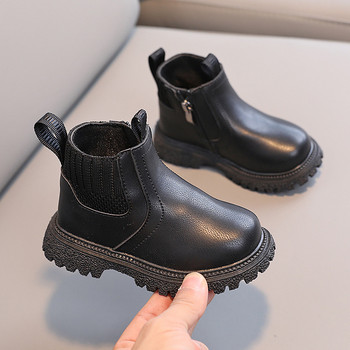 2023 Νέες βρεφικές κοντές μπότες φθινοπωρινής μόδας για αγόρια βρετανικού στυλ Μονές μπότες για κορίτσια Δερμάτινες μπότες με πλεκτό σχέδιο